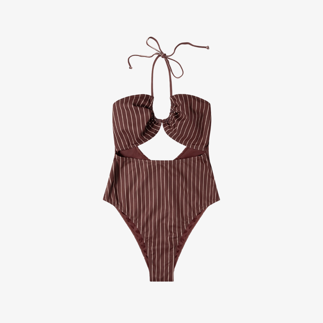 PLUM STRIPE HALTER ONE PIECE