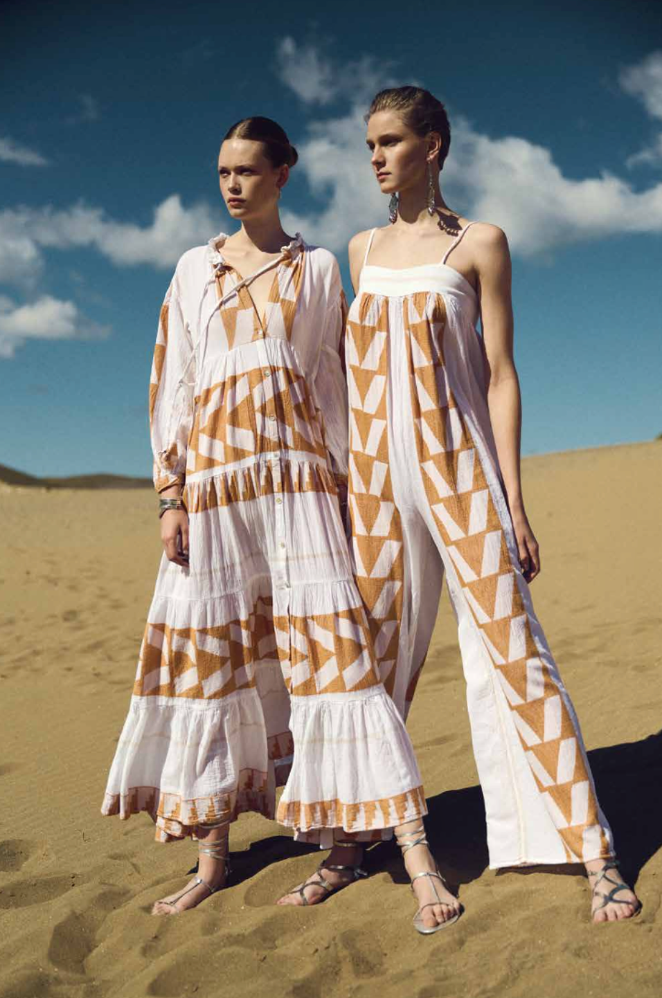 Zakar Maxi Dress in White and Camel