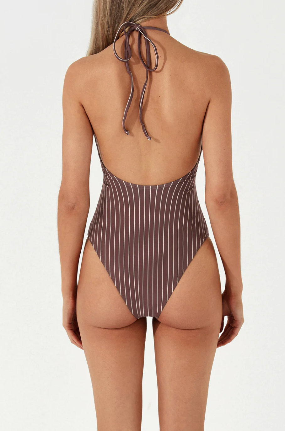 PLUM STRIPE HALTER ONE PIECE