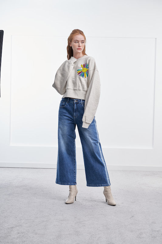 Crop Smile Print Sweater