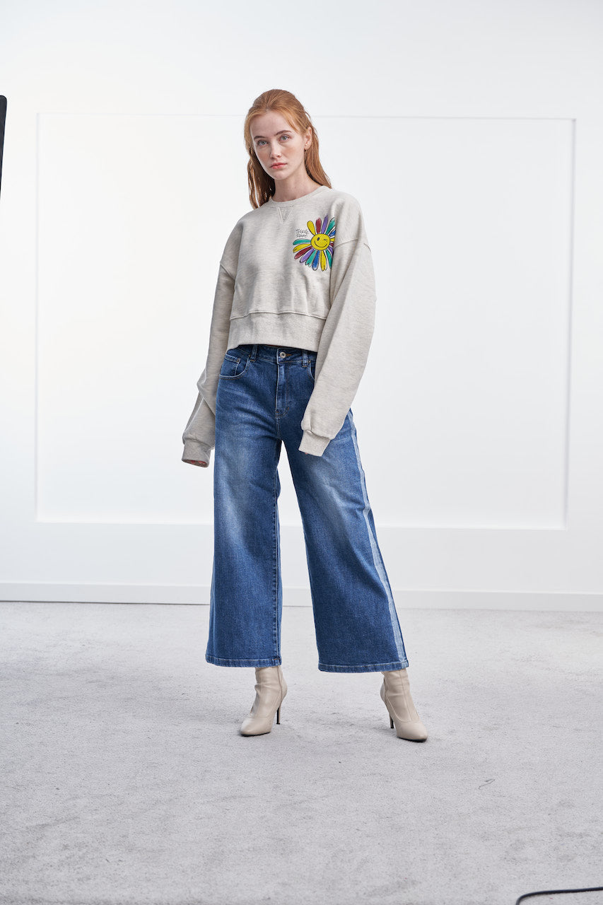 Crop Smile Print Sweater