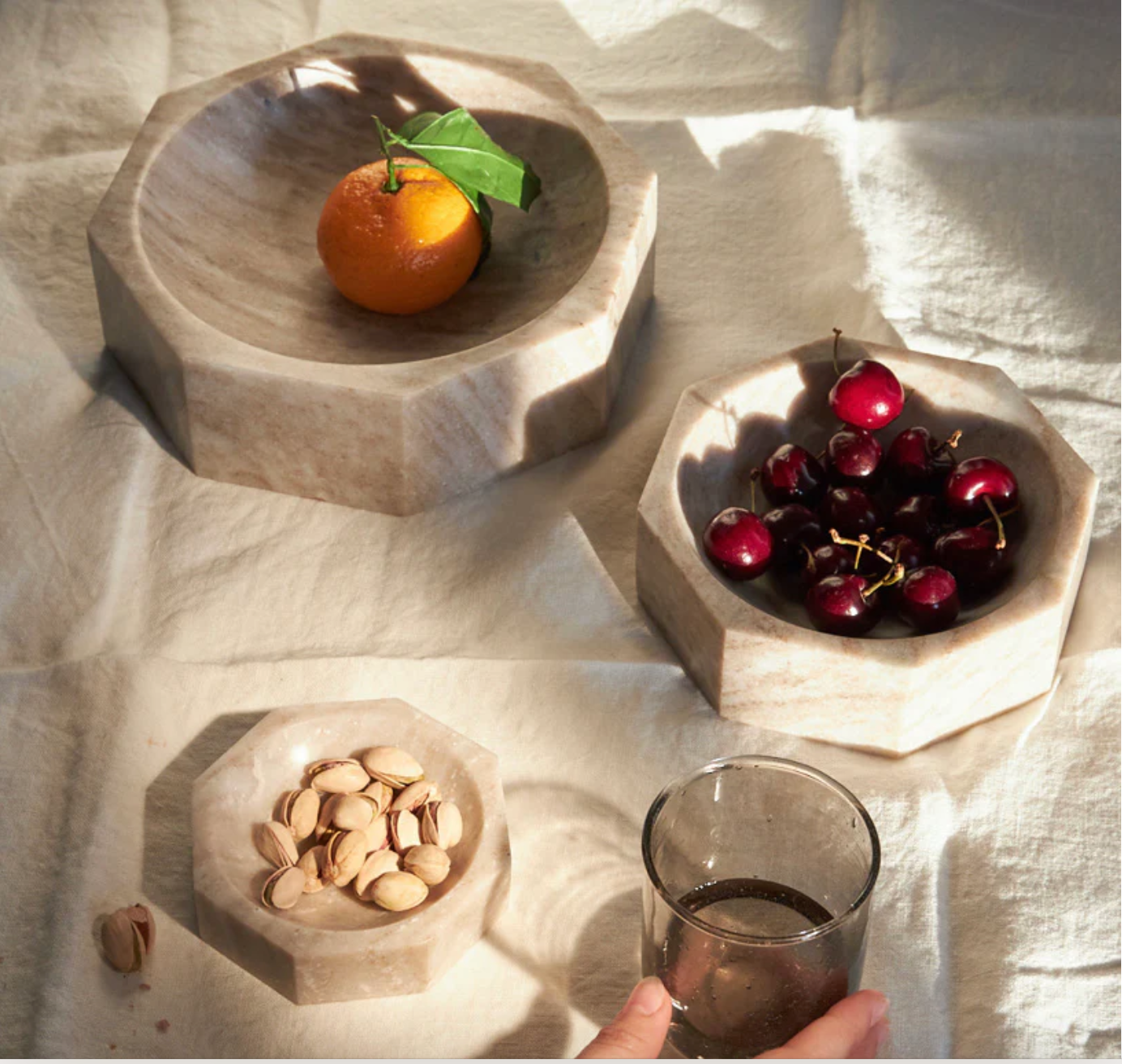 Beige Marble Modernist Octagonal Bowl